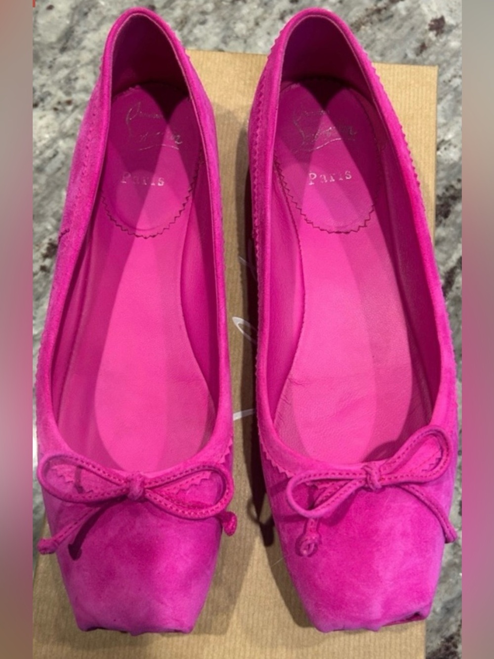 Christian Louboutin Fuchsia/Hot Pink Suede Ballet Flats with Bow (Mamadrague)